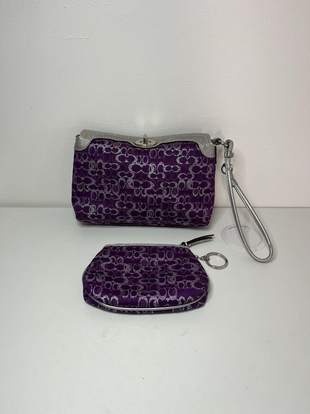 RARE Y2K Vintage Coach Optic C Metallic Purple Mini Bag Wristlet Turnlock Purse